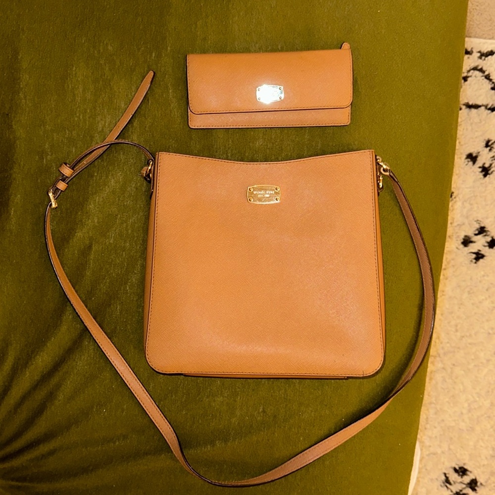 Michael Kors tan crossbody and matching wallet